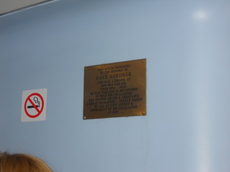 Plaque on a Bus Dedicated to Dave Gardner