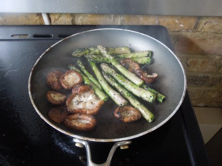 Cooking The Mushrooms And Asparagus