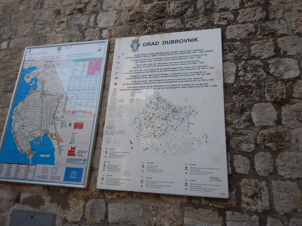 War Damage On A Map Of Dubrovnik