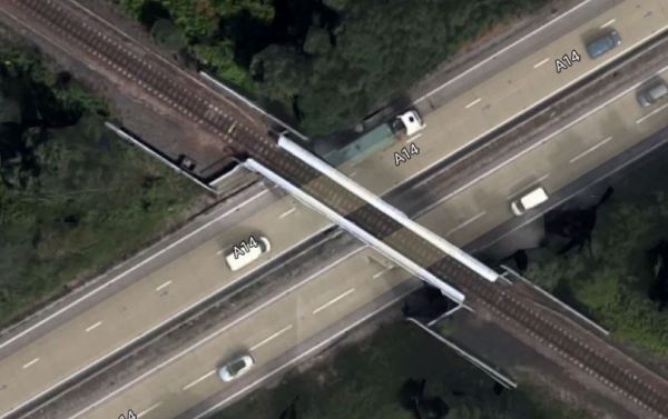 The Felixstowe Branch Line Crosses The A14